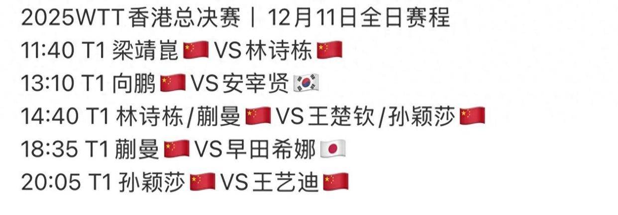 CCTV5不(bù)直播！WTT总决賽(sài)賽(sài)程(chéng)